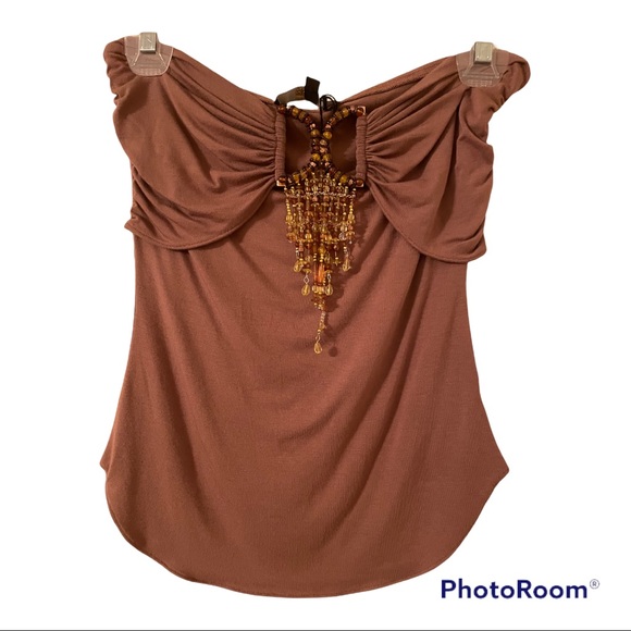 Halter top with brown and gold colored beads - Picture 1 of 4